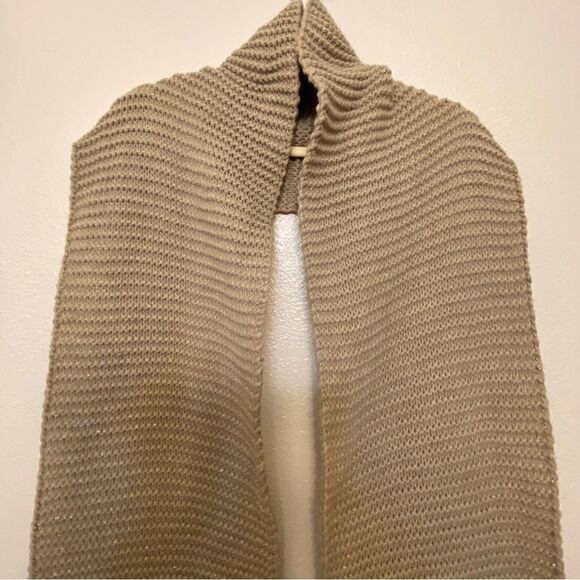 Tan beige gold sparkle thread made in Italy chunky knit scarf Shawl 10x88 - Picture 7 of 9